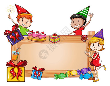 框架乐趣墙纸享受蛋糕糖果孩子们礼物横幅帽子海报背景图片