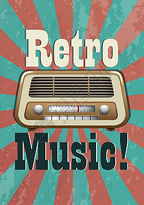 老收音机Retro 音乐老歌收音机民歌卡通片扬声器班级广告乐趣横幅绘画设计图片
