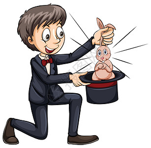 魔术师和可爱的小兔子惊喜马戏团道具展示灰色兔子绘画男人宠物男性背景图片