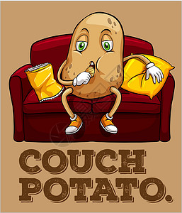 土豆海报土豆坐在沙发上海报棕色长椅黄色筹码红色枕头夹子艺术绘画设计图片