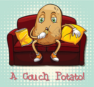 沙发土豆成语概念食物卡片长椅英语语言艺术剪贴海报夹子教育设计图片