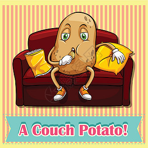 沙发土豆卡通片英语绘画扶手椅措辞小吃演讲语言海报横幅插画