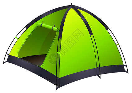 绿色单人露营十白色帐篷剪贴夹子绘画艺术圆顶运动背景图片