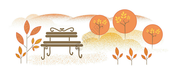 秋天全景Par 城市中的孤独长椅公园全景日落风景土地天空海报太阳插图生态插画
