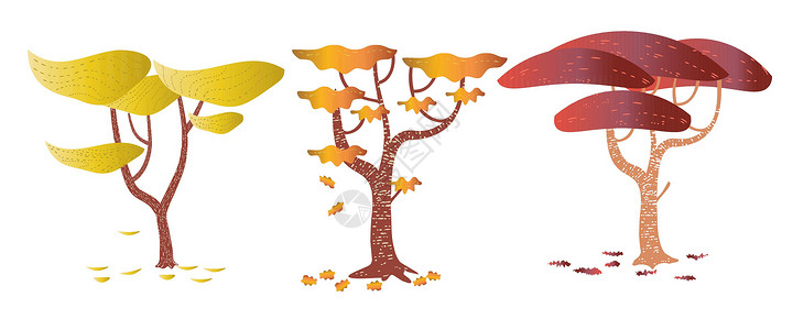 组的抽象树卡通片金子叶子树干植物树枝木头橡木落叶枫叶背景图片