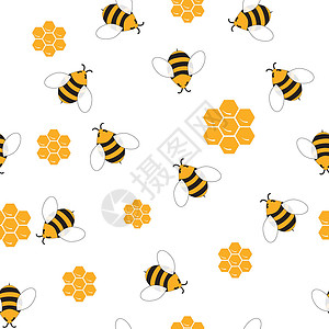 蜜蜂蜂窝的矢量无缝模式 白色背景上的简单卡通插图背景图片