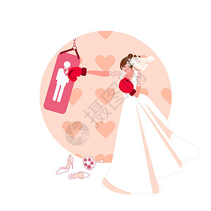 婚纱手套拳击手套的新娘插画