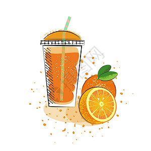 橙子和橙汁海报涂鸦烧瓶艺术果味玻璃水果热带气泡香橼背景图片