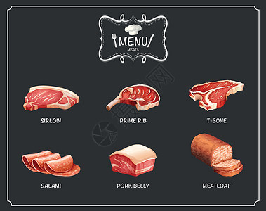 帕尔马男人身上不同种类的肉插画
