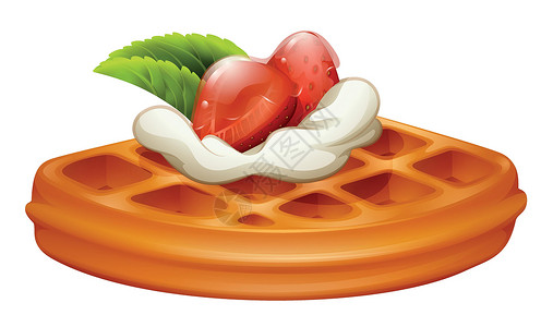 奶泡机草莓奶油华夫饼插画