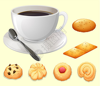 饼干和饮料咖啡和饼干杯杯子插图奶制品时间饼干奶油食物夹子热咖啡糖果插画