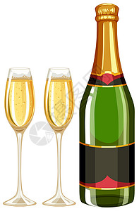 香槟瓶和两杯酒瓶子用具酒杯团体艺术饮料白色绘画小路冷饮插画