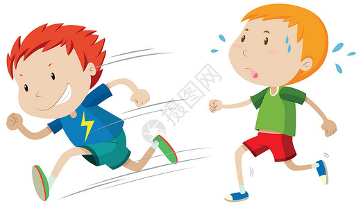 专注地听消息的年轻男生快跑者和慢跑者插画