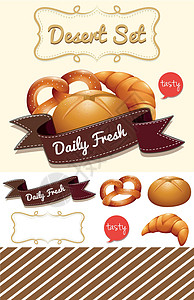 面包布丁甜点套装配面包和布丁插画