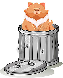 坐在垃圾桶里的肥猫绘画高清图片素材
