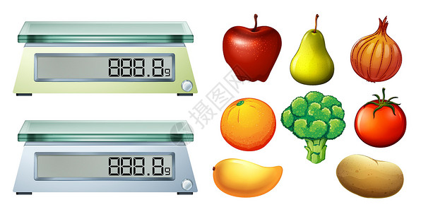 新鲜水果梨新鲜水果和测量秤设计图片
