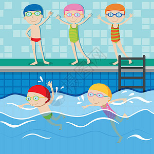 游泳池的水人们在游泳池里游泳插画