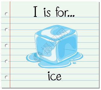 冰块字体抽认卡字母 I 代表 ic写作刻字卡片纸板阅读拼写教育性字体冰块闪光插画