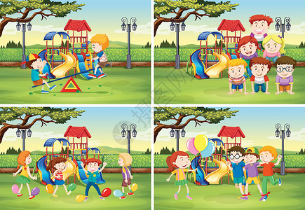 儿童在公园玩耍童年气球学生草地瞳孔插图绘画孩子艺术游戏背景图片