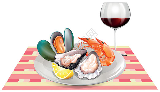 餐桌上的海鲜和红酒插画