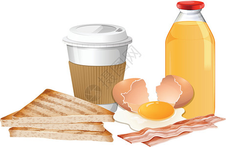 含早餐和果汁的早餐套餐插画