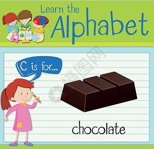 我是最棒的抽认卡字母 C 是巧克力食物学习糖果绿色孩子们卡片白色学校教育绘画设计图片
