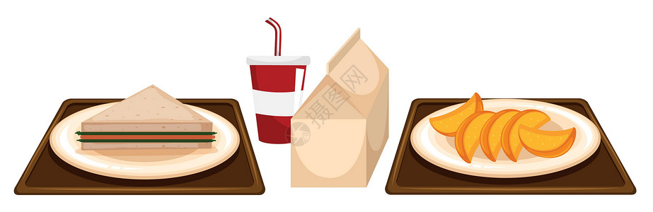 水果三明治两个托盘上的食堂食物设计图片