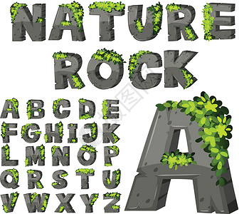语言学具有岩石纹理的字体设计插画