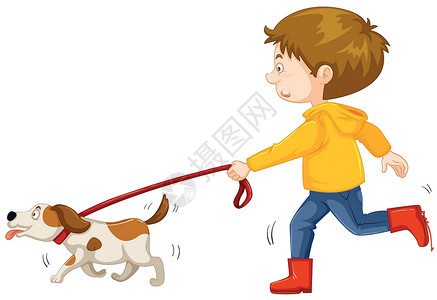 小男孩走路做小狗插图孩子宠物青年学生瞳孔小路男生艺术背景图片