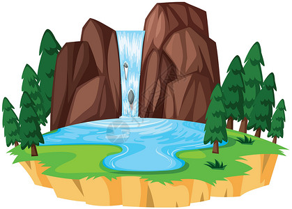 美丽的瀑布景观卡通片自然石头绘画环境蓝色夹子风景艺术场景背景图片