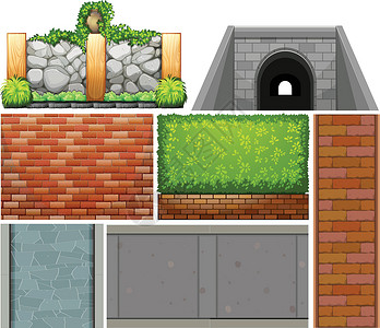 人行道砖墙壁和小径的不同设计插画