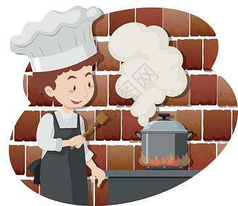 火锅厨师专业厨师煮火锅绘画插图帽子卡通片艺术烹饪餐厅食谱美食工作插画