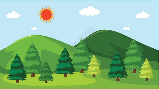森林太阳美丽的自然景观热带插图天空假期季节艺术场景夹子风景卡通片插画