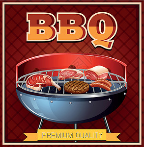 烤架上的烧烤牛肉猪肉艺术香肠海报横幅绘画用餐火炉炙烤夹子背景图片