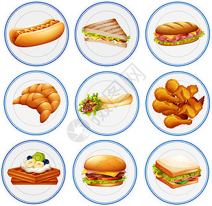 盘子里火龙果盘子里不同种类的食物插图晚餐收藏午餐营养美食面包夹子胡扯早餐设计图片
