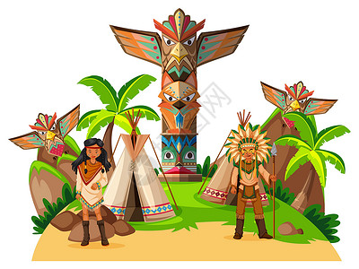 两个美洲原住民印第安人在凸轮背景图片