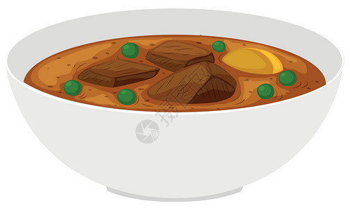 咖喱炒饭一碗蔬菜炖牛肉插画