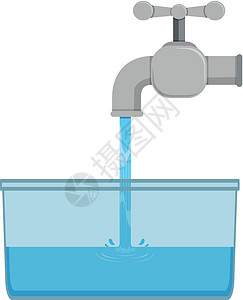 水龙头喷水桶中的水龙头和自来水插画