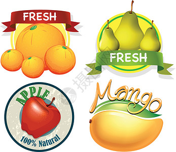 带有文字和新鲜水果的标签设计剪贴画高清图片素材