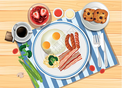 鸡蛋培根早餐套餐插画
