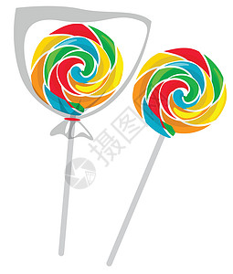 多彩棒棒糖白色背景上的多彩棒棒棒糖圆圈绘画剪裁圆形包装夹子艺术食物甜点糖果设计图片
