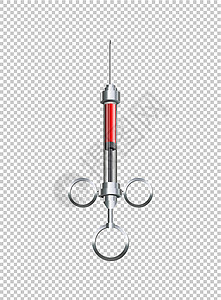 红色注射器里面有红色血液的针设计图片