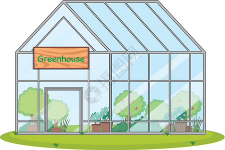 马鞭草温室有植物的大温室插画