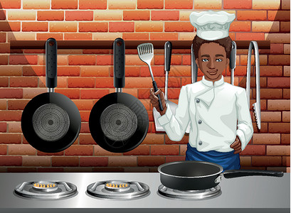 火锅厨师专业厨师煮火锅烹饪职业帽子绘画插图厨房男人工作午餐美食插画