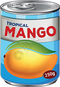 一罐芒果糖浆罐装艺术甜点夹子绘画白色水果营养包装插图背景图片