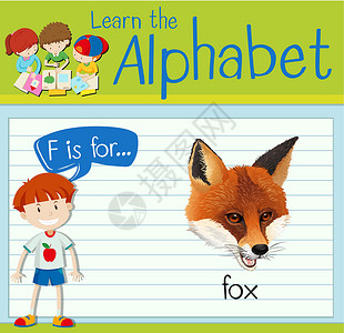 狐狸和狼抽认卡字母 F 代表佛孩子们动物演讲活动插图生物卡片学校绘画热带设计图片