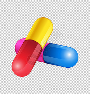 彩色药片药片透明背景上的彩色胶囊插画