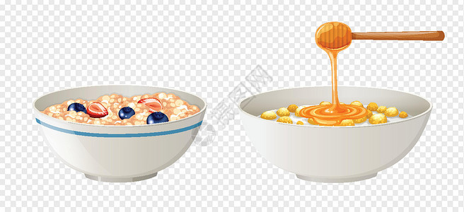 燕麦水果粥碗里的麦片和蜂蜜插画