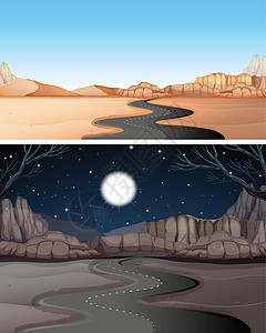 白天和黑夜的沙漠之路背景图片