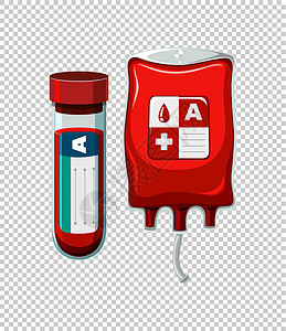 输血管和袋子中的血液插画